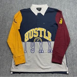 Rue21 Shirt Mens M Rugby Multicolor Long Sleeve Spread Collar Embroidered New